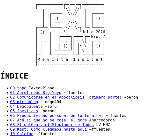 Captura de pantalla de la revista 007 de texto-plano.xyz